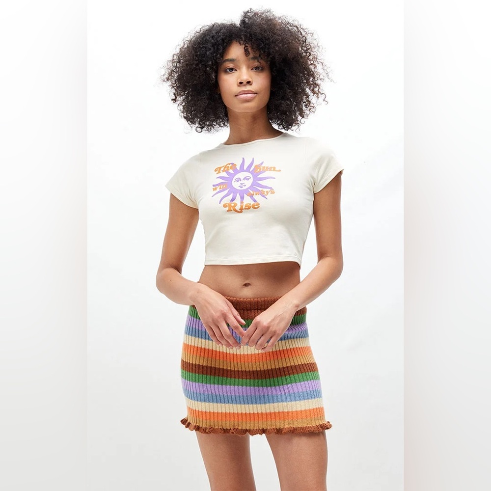 The Ragged Priest Sunrise Mini Skirt- Striped Knit Skirt